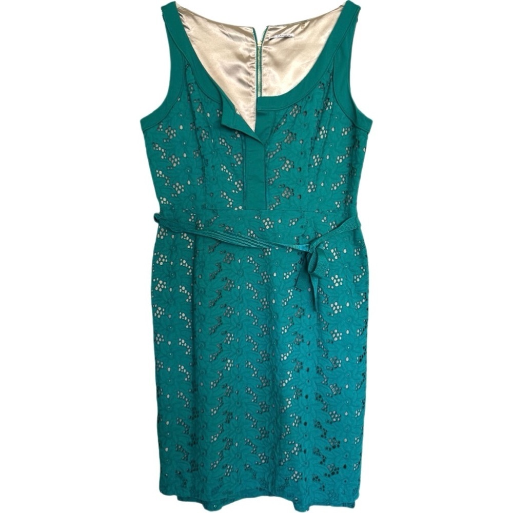 Crochet T Tahari Dress Size 12 Aqua Blue Floral Lace Cut Out Spring Summer